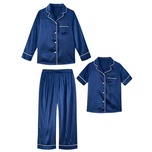 Aideaone Girls Boys Silk Pajamas Kids 3 Piece Satin PJs Set Button-Down Silky Nightwear Children Sleepwear for 5-12 Years