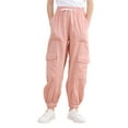 thumbnail image 1 of Aideaone Girls Cargo Pants for Kids Elastic Waist Casual Jogger Pant Streetwear Loose Parachute with Pockets Pink 7-14Years, 1 of 7
