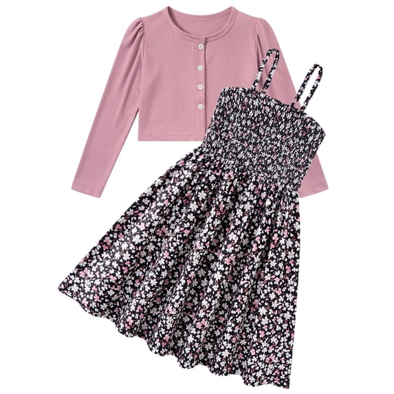 Aideaone Girls Casual Adjustable Strap Sleveless Dress Cardigan Set Size 5-12Y