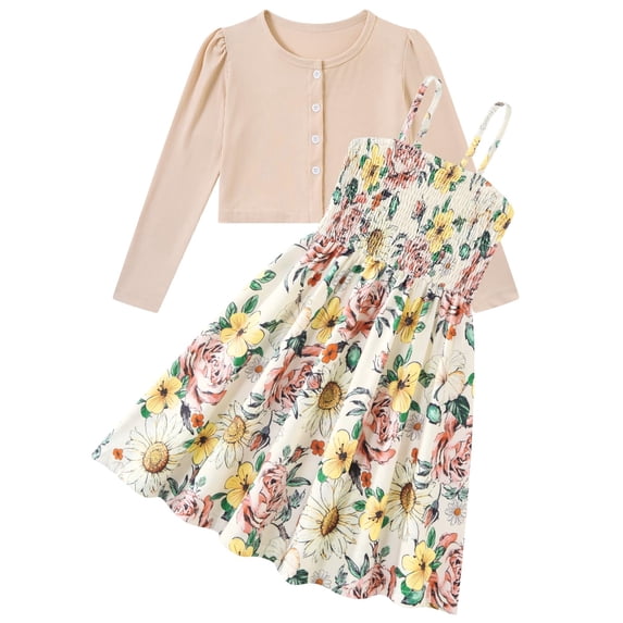 Aideaone Girls Casual Adjustable Strap Sleveless Dress Cardigan Set Size 5-12Y