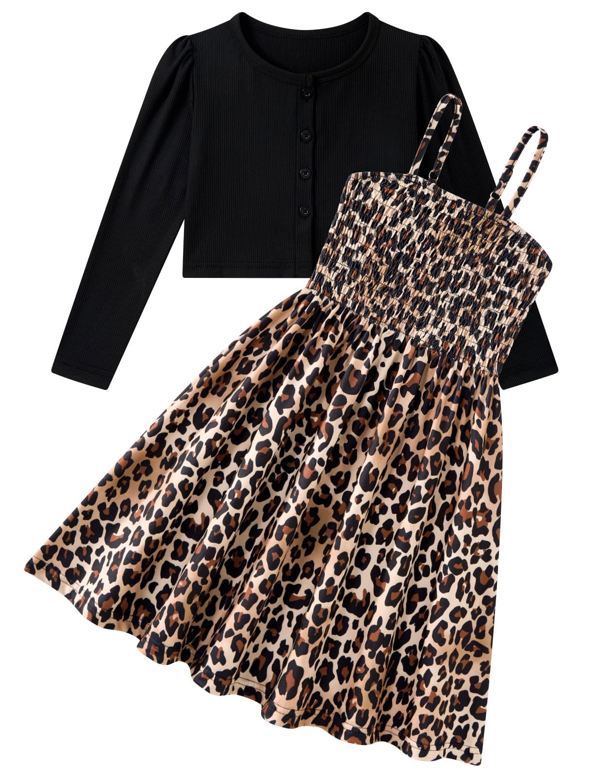 Girls Casual Adjustable Strap Sleveless Dress Cardigan Set Size 5-12Y