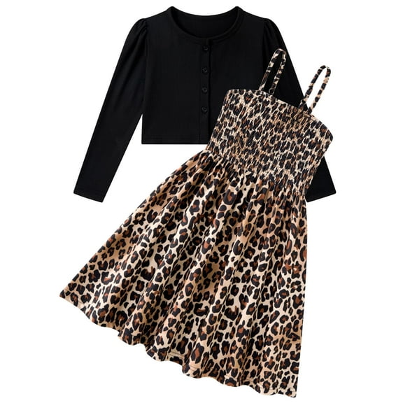 Aideaone Girls Casual Adjustable Strap Sleveless Dress Cardigan Set Size 5-12Y