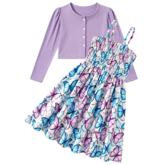 Aideaone Girls Casual Adjustable Strap Sleveless Dress Cardigan Set Size 5-12Y