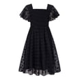 thumbnail image 1 of Aideaone Girls Chiffon Dress Flutter Ruffle Short Sleeve Kids Square Neck Frocks Black 6-13Y, 1 of 6