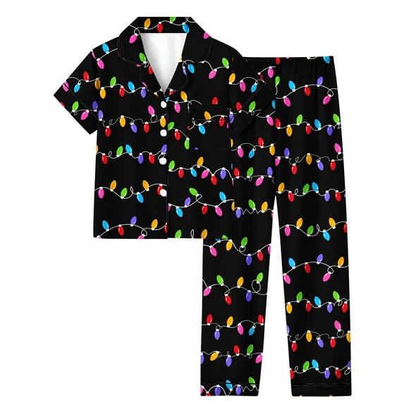 Aideaone Girls Christmas Pajamas Set & Casual Lapel 2pcs Button Sleepwear Size 7-14