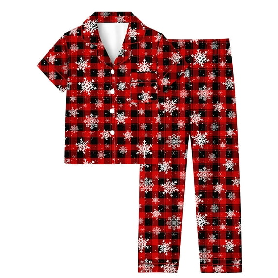 Aideaone Girls Christmas Pajamas Set & Casual Lapel 2pcs Button Sleepwear Size 7-14