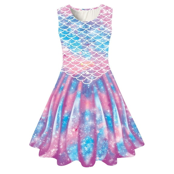 Aideaone Girls Dress Kids Sleeveless Mermaid Birthday Sundress for 4-13 Years