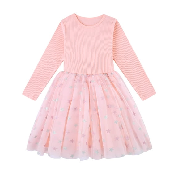 Aideaone Girls Dresses Long Sleeve Tutu Dress Fluffy Tulle Fall Winter Dresses Light pink 4-8 Years