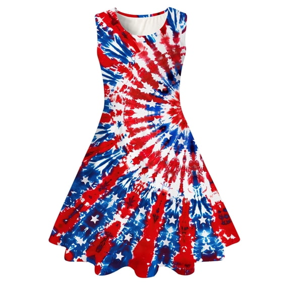 Aridak Girls Dress Kids Sleeveless Sundress Independence Day Flag 4-13 Years
