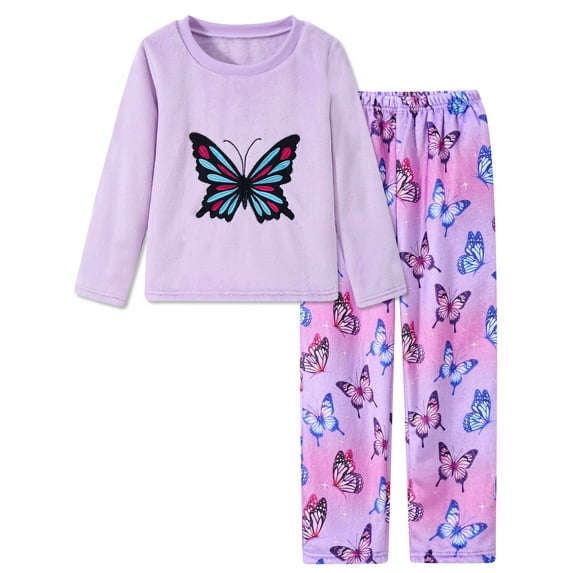 Aideaone Girls Fleece Pajamas Set Kids Soft Flannel Winter Pjs 2 Piece Size 7-14