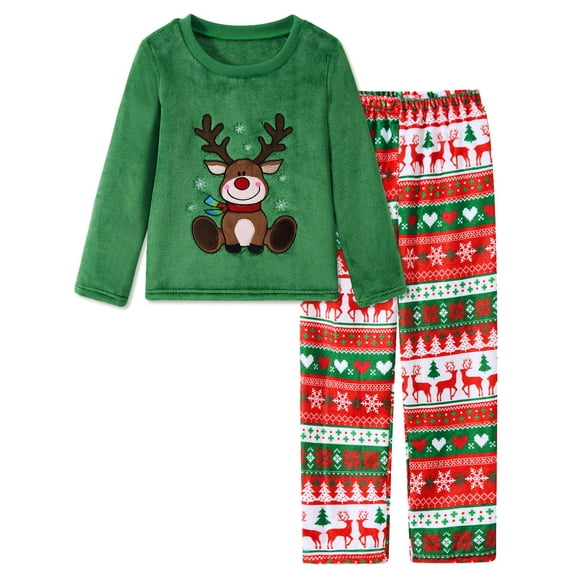 Aideaone Girls Christmas Fleece Pajamas Set Kids Soft Flannel Winter Pjs 2 Piece Size 7-14