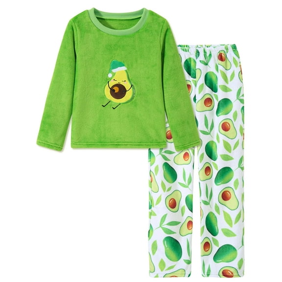 Aideaone Girls Fleece Pajamas Set Kids Soft Flannel Winter Pjs 2 Piece Size 7-14