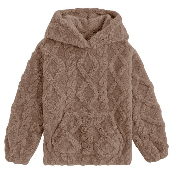 Aideaone Girls Fuzzy Fleece Hoodies Sweater Cable Knit Warm Sherpa Pullover Sweatshirt with Pockets 6-13 Years