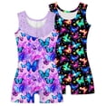 thumbnail image 1 of Aideaone Girls Gymnastics Leotards 2 Pack Sleeveless Rhinestone Biketards Sparkle Printed Dance Unitard Ballet Training Bodysuit for Little Girls 4-10Y, 1 of 8