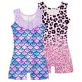 thumbnail image 1 of Aideaone Girls Gymnastics Leotards 2 Pack Sleeveless Rhinestone Biketards Sparkle Printed Dance Unitard Ballet Training Bodysuit for Little Girls 4-10Y, 1 of 8