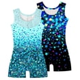 thumbnail image 1 of Aideaone Girls Gymnastics Leotards 2 Pack Sleeveless Rhinestone Biketards Sparkle Printed Dance Unitard Ballet Training Bodysuit for Little Girls 4-10Y, 1 of 8