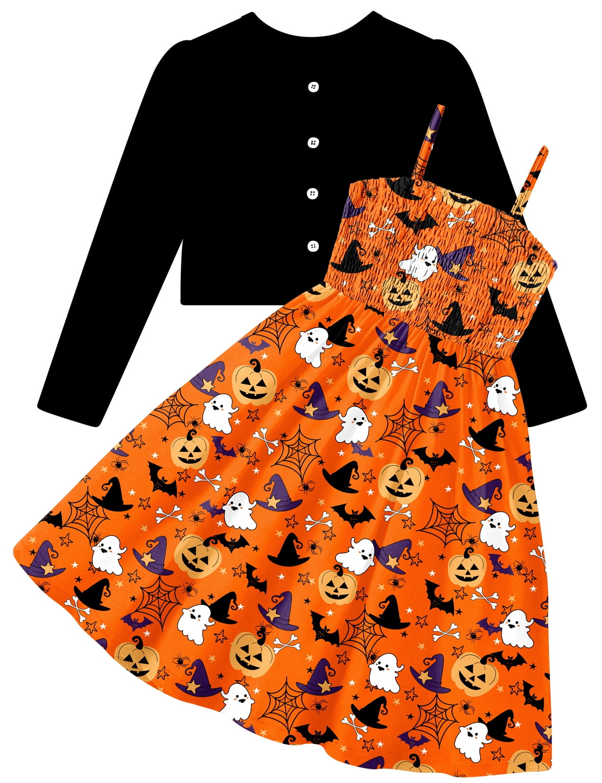 Aideaone Girls Halloween Adjustable Strap Sleveless Dress Cardigan Set Size 5-12Y