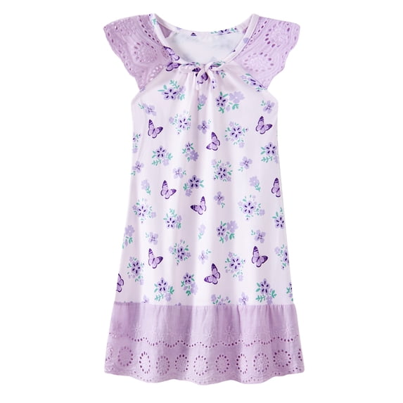 Aideaone Girls Nightgowns Cute Princess Sleepwear Flutter Sleeve Pajamas Nightie Dress 5-12 Years