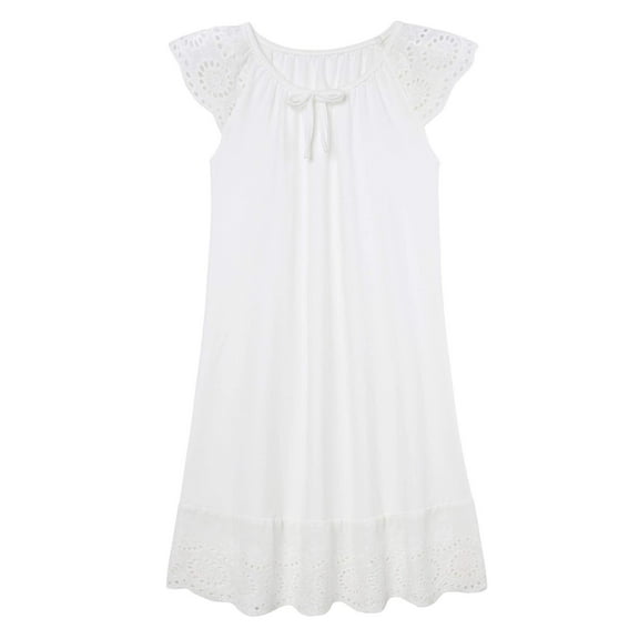 Aideaone Girls Nightgowns Cute Princess Sleepwear Flutter Sleeve Pajamas Nightie Dress White 5-12 Years
