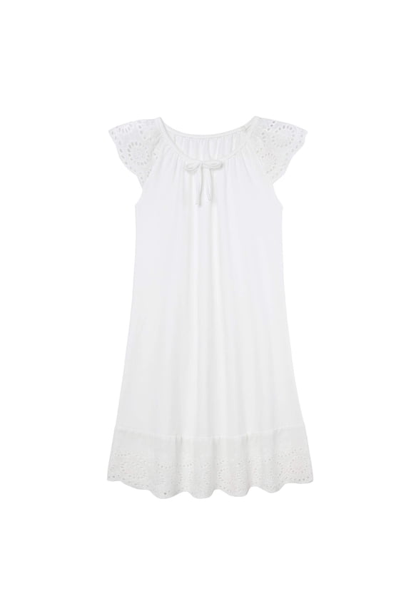 Girls Nightgowns Cute Princess Sleepwear Flutter Sleeve Pajamas Nightie Dress White 5-12 Years