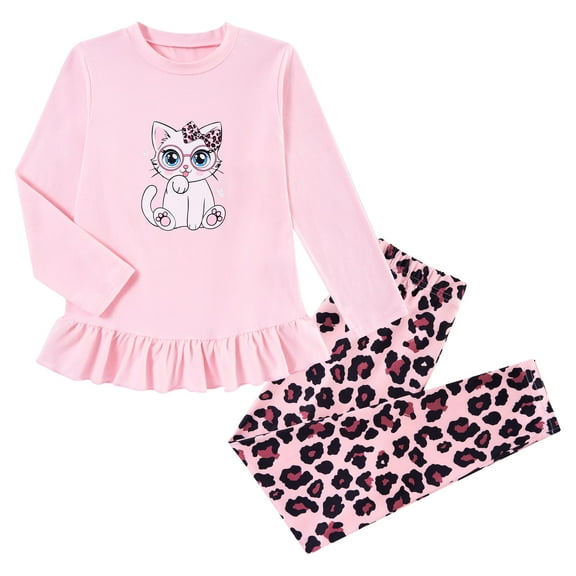 Aideaone Girls Outfit Fall 2 Pcs Clothes Sets Long Sleeve Ruffle Hem Shirt Floral Pants for Kids Size 3-7