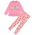 thumbnail image 1 of Aideaone Girls Christmas Outfit Fall 2 Pcs Clothes Sets Long Sleeve Ruffle Hem Shirt Pants for Kids Size 3-8, 1 of 2