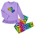 thumbnail image 1 of Aideaone Girls Outfit Fall 2 Pcs Clothes Sets Long Sleeve Ruffle Hem Shirt Floral Pants for Kids Size 3-8, 1 of 6