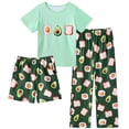 thumbnail image 1 of Aideaone Girls Pajamas Sets 3 Piece Short Sleeve Shirt Top Pants Shorts with Pockets Sleepwear 7-14 Years, 1 of 7