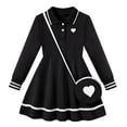 thumbnail image 1 of Aideaone Girls Polo Dress Long Sleeve Collared School Uniform Dress with Heart Crossbody Bag 2 Piece Preppy Set for Toddler Girls 2-7Y, 1 of 8