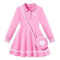 thumbnail image 1 of Aideaone Girls Polo Dress Long Sleeve Collared School Uniform Dress with Heart Crossbody Bag 2 Piece Preppy Set for Toddler Girls 2-7Y, 1 of 8
