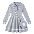 thumbnail image 1 of Aideaone Girls Polo Dress Long Sleeve Collared School Uniform Dress with Heart Crossbody Bag 2 Piece Preppy Set for Toddler Girls 2-7Y, 1 of 8