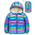 thumbnail image 1 of Aideaone Girls Puffer Jacket Packable Hooded Warmth Padded Winter Coat Metallic Shine Outerwear 10-12Years, 1 of 8