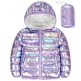 thumbnail image 1 of Aideaone Girls Puffer Jacket Packable Hooded Warmth Padded Winter Coat Metallic Shine Outerwear 10-12Years, 1 of 8
