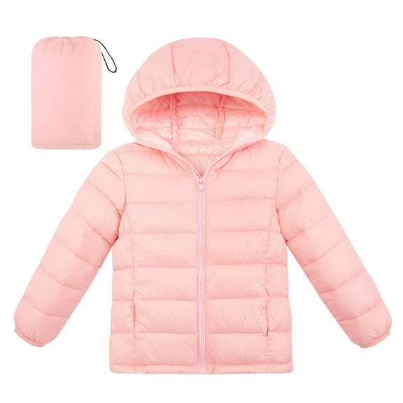 Aideaone Girls Puffer Jacket Packable Lightweight Down-Alternative Hooded Winter Coat Shiny Outerwear for Kids 4-12Years