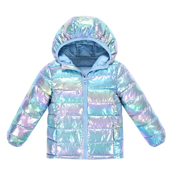 Aideaone Girls Puffer Jacket Packable Lightweight Down-Alternative Hooded Winter Coat Shiny Outerwear for Kids 4-12Years