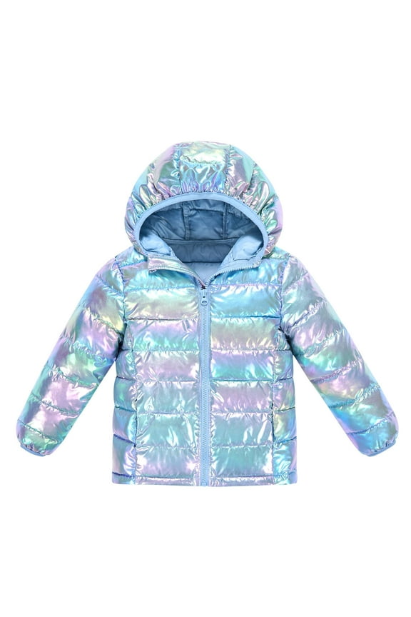 Girls Puffer Jacket Packable Lightweight Down-Alternative Hooded Winter Coat Shiny Outerwear for Kids 4-12Years