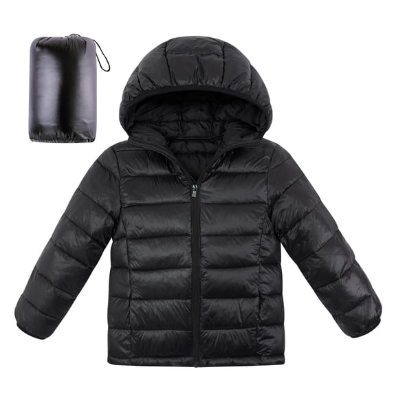 Aideaone Girls Puffer Jacket Packable Lightweight Down-Alternative Hooded Winter Coat Shiny Outerwear for Kids 4-12Years