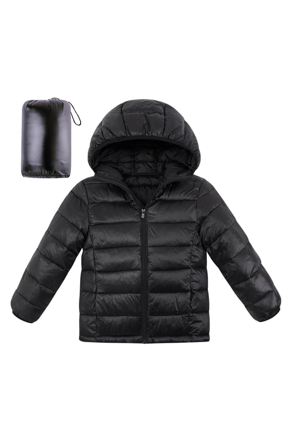 Girls Puffer Jacket Packable Lightweight Down-Alternative Hooded Winter Coat Shiny Outerwear for Kids 4-12Years