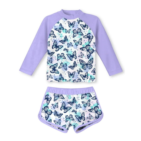 Aideaone Girls Rash Guard Swimsuit Long Sleeve Bathing Suit 2-Piece Set ...