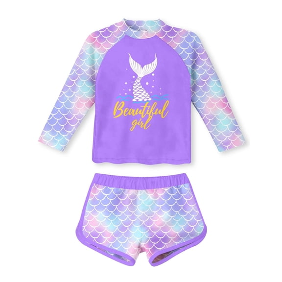 Aridak Girls Rash Guard Swimsuit Long Sleeve Bathing Suit 2-Piece Set 3-10 Years