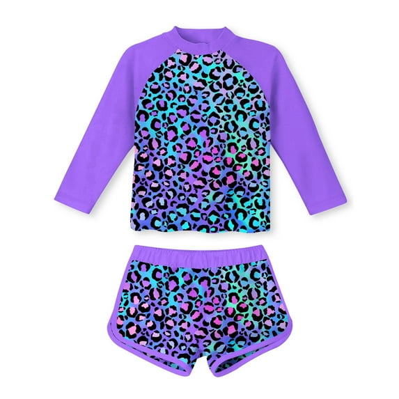 Aideaone Girls Rash Guard Swimsuit Long Sleeve Bathing Suit 2-Piece Set ...