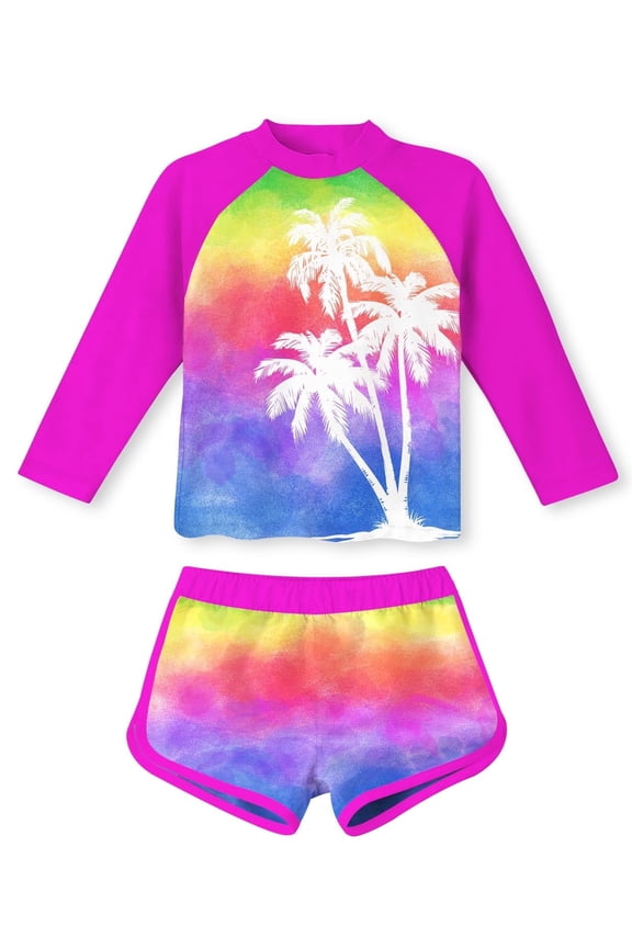 Girls Rash Guard Swimsuit Long Sleeve Bathing Suit 2-Piece Set 3-10 Years