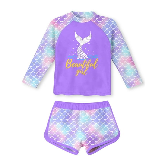 Aideaone Girls Rash Guard Swimsuit Long Sleeve Bathing Suit 2-Piece Set ...