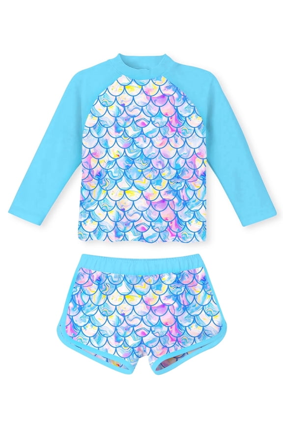 Girls Rash Guard Swimsuit Long Sleeve Bathing Suit 2-Piece Set 3-10 Years