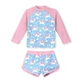 thumbnail image 1 of Aideaone Girls Rash Guard Swimsuit Long Sleeve Bathing Suit 2-Piece Set 3-10 Years, 1 of 6