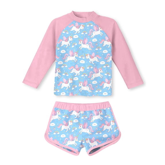Aideaone Girls Rash Guard Swimsuit Long Sleeve Bathing Suit 2-Piece Set 3-10 Years