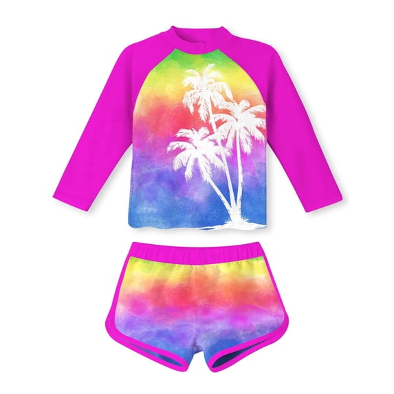 Aideaone Girls Rash Guard Swimsuit Long Sleeve Bathing Suit 2-Piece Set 3-10 Years