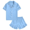 thumbnail image 1 of Aideaone Girls Satin Pajama Set Short Sleeve Button Down Silk Sleepwear 2 Piece Summer Loungewear for Child Girl 6-14Y, 1 of 6