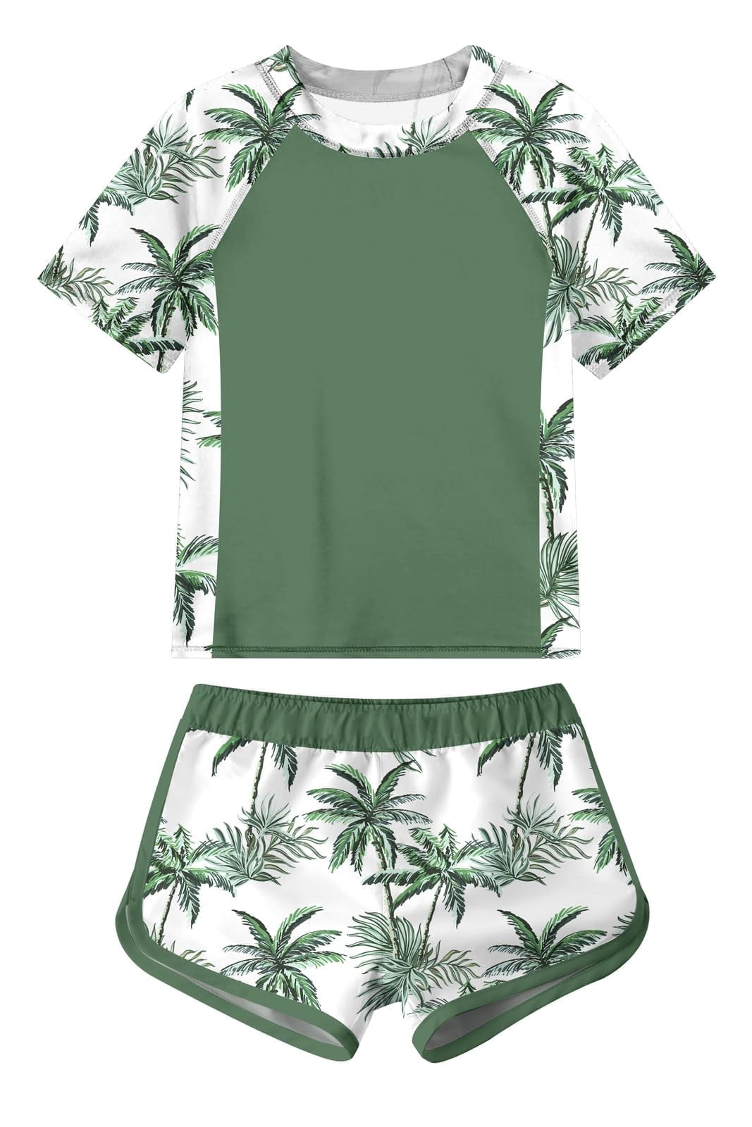 Aideaone Girls Short Sleeve Swimsuit 2 Piece Tankini Rash Guard Bathing Suit Sets Beach Swimwear