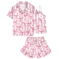 thumbnail image 1 of Aideaone Girls Silk Pajama Sets 3pcs Button Down Kids Satin Pjs set Short Sleeve Sleepwear 6-13 Years, 1 of 3